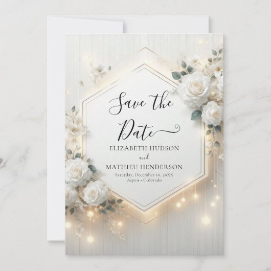 Custom Minimal White Roses Wedding Save The Date (Vorderseite)
