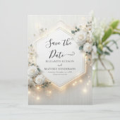 Custom Minimal White Roses Wedding Save The Date (Stehend Vorderseite)