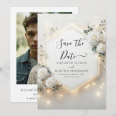 Custom Minimal White Roses Wedding Save The Date (Vorne/Hinten)