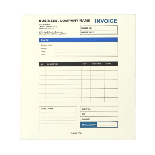 Custom Minimalist Business Invoice Sales Receipt Notizblock (Vorderseite)