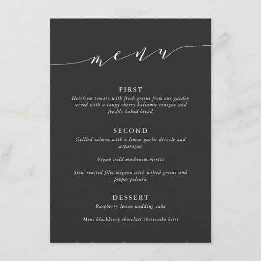 Custom Minimalist Classic Black Wedding Dinner Menükarte (Vorderseite)