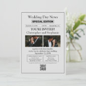 Custom Minimalist Modern Script Newspaper Wedding Einladung (Stehend Vorderseite)