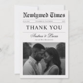 Custom Minimalist Newspaper Elegant Photo Wedding Dankeskarte (Vorderseite)