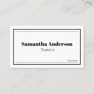 Custom Minimalistisch Black and White Wedding Platzkarte