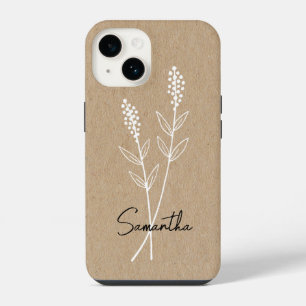 Custom Minimalistisch Brown Floral iPhone 14, 15 F iPhone 14 Hülle