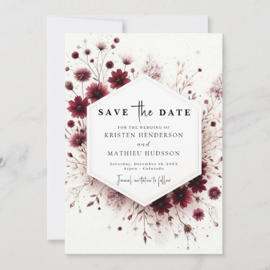 Custom Minimalistisch Burgundy Wedding Save The Date (Vorderseite)