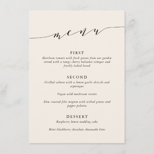 Custom Minimalistisch Classic Cream Black Wedding Menükarte (Vorderseite)