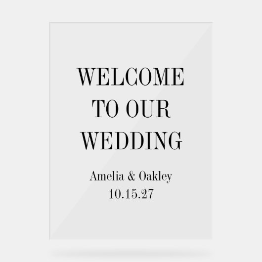 Custom Minimalistisch Clear Elegante Hochzeit Will Acrylschild (Vorderseite)