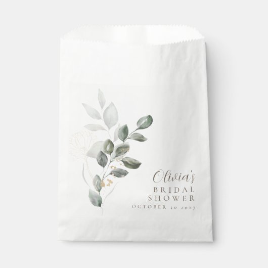 Custom Minimalistisch Gold Greenery Brautparty Geschenktütchen (Vorderseite)