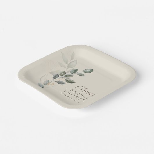 Custom Minimalistisch Gold Greenery Brautparty Pappteller (Gewinkelt)