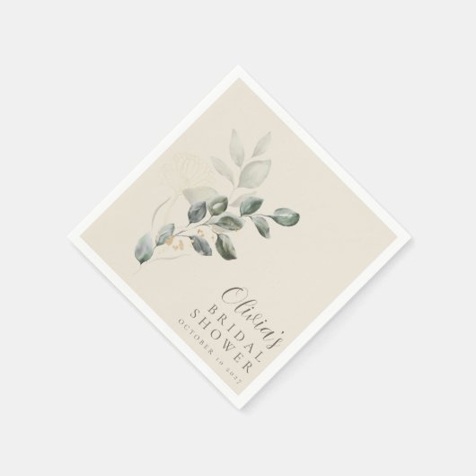 Custom Minimalistisch Gold Greenery Brautparty Serviette (Ecke)