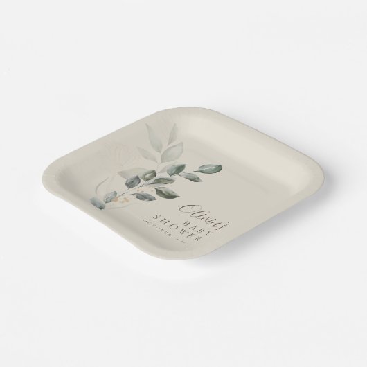 Custom Minimalistisch Greenery Baby Shower Pappteller (Gewinkelt)