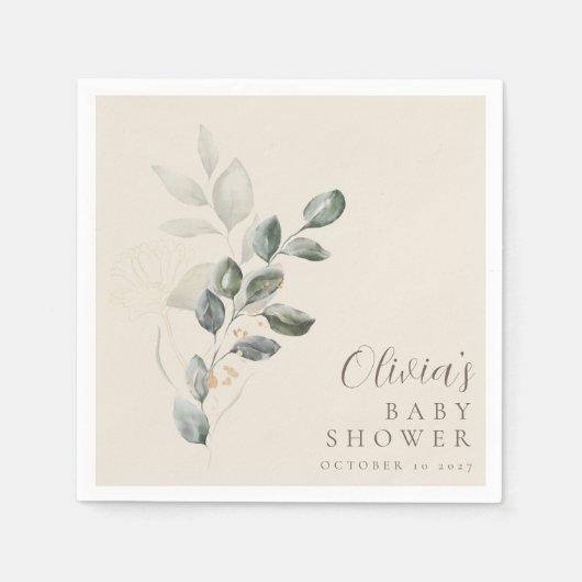 Custom Minimalistisch Greenery Baby Shower Serviette (Vorderseite)