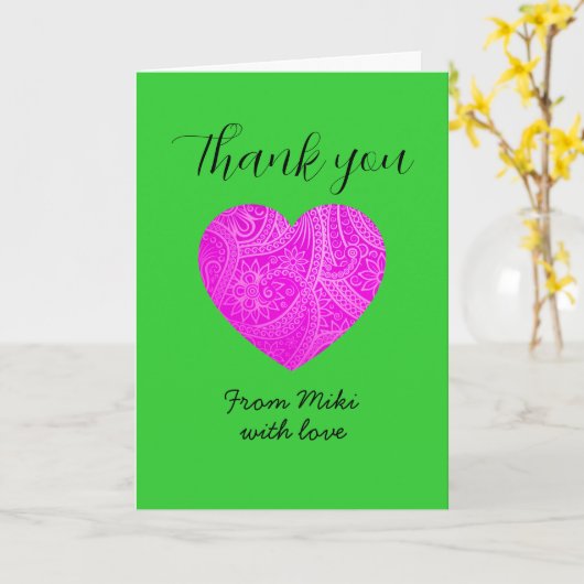 Custom Minimalistisch Modern Vielen Dank Pink Hear Karte (Gelbe Blume)