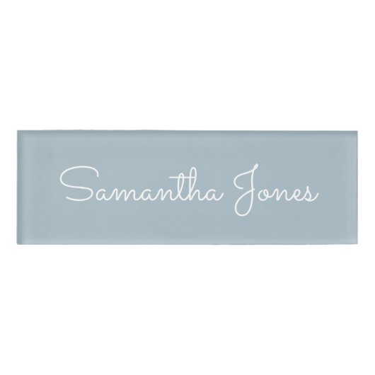 Custom Minimalistisch Modern Wedding Blue Script Namenschild (Vorderseite)