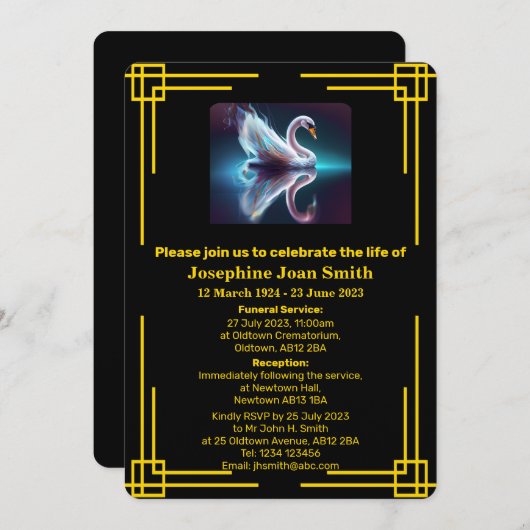 Custom Minimalistisch Swan Reflection Art Deco Bee Einladung (Vorne/Hinten)