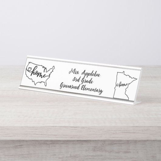 Custom Minnesota Staat US Zuhause Line Art Schreibtischnamensplakette (Vorderseite )