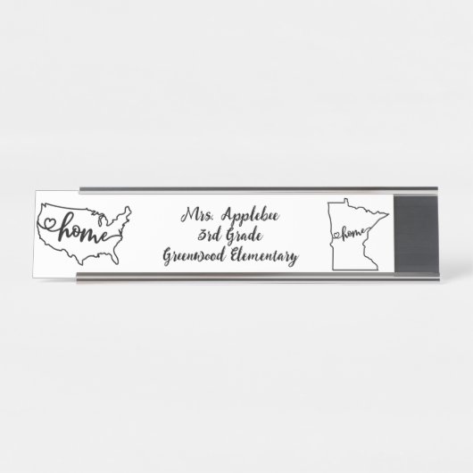 Custom Minnesota Staat US Zuhause Line Art Schreibtischnamensplakette (Vorderseite )