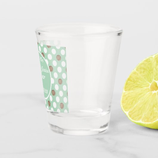 Custom Mint and Gold Polka-Dotted Wedding Schnapsglas (Rechts)