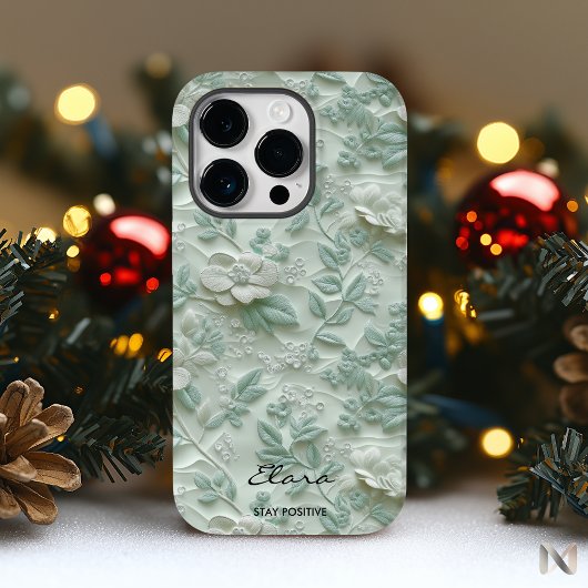 Custom Mint Green bestickt floral iPhone Case