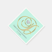 Custom Mint Green Gold Mit Monogramm D Wedding Serviette (Ecke)