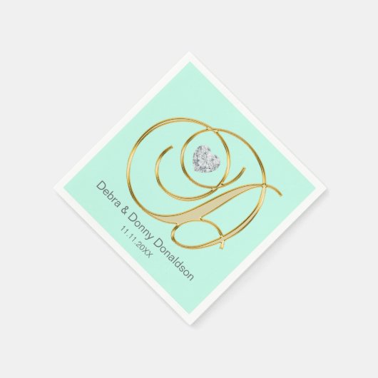 Custom Mint Green Gold Mit Monogramm D Wedding Serviette (Ecke)