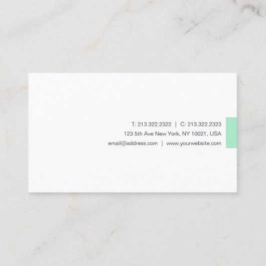 Custom Minze Green White Moderne Handgeschriebenes Visitenkarte (Rückseite)