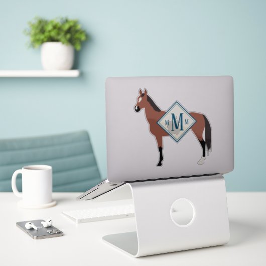 Custom Mit Monogramm Bay Akhal Teke Horse Silhouet Aufkleber (Laptop auf Schreibtisch)