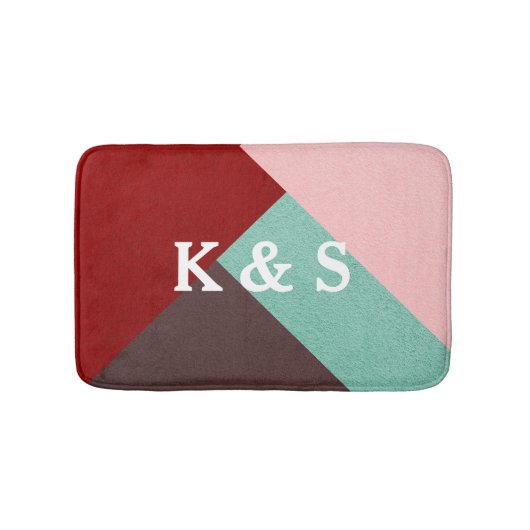 Custom Mit Monogramm Brown Rosa Red & Green Abstra Badematte (Vorderseite)