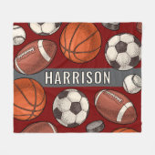 Custom Mit Monogramm Deep Red Sports Fleecedecke (Vorderseite (Horizontal))