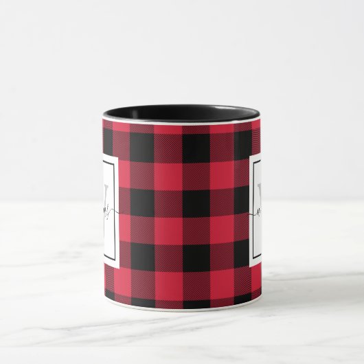 Custom Mit Monogramm Farmhouse Red Buffalo Kariert Tasse (Zentrum)