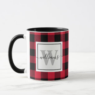 Custom Mit Monogramm Farmhouse Red Buffalo Kariert Tasse