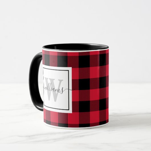 Custom Mit Monogramm Farmhouse Red Buffalo Kariert Tasse (Vorderseite Links)