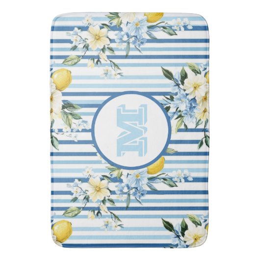 Custom Mit Monogramm Floral Lemon Bath Mat Badematte (Vorderseite Vertikal)