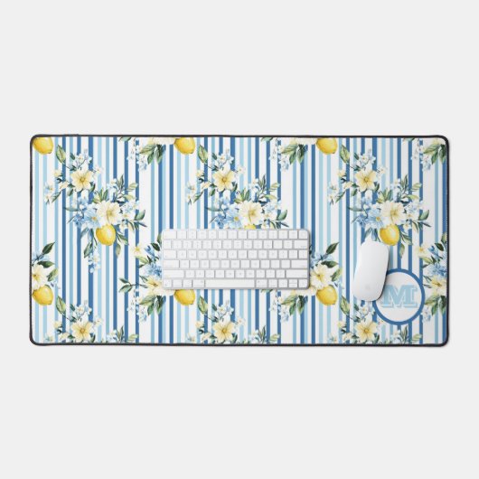 Custom Mit Monogramm Floral Lemon Desk Mat Schreibtischunterlage (Tastatur & Maus)