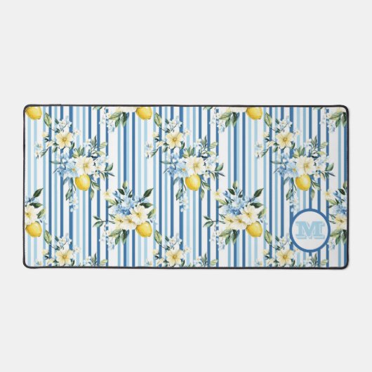 Custom Mit Monogramm Floral Lemon Desk Mat Schreibtischunterlage (Vorderseite)