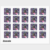 Custom Mit Monogramm Floral Quadratischer Aufkleber (Blatt)