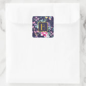 Custom Mit Monogramm Floral Quadratischer Aufkleber (Tasche)