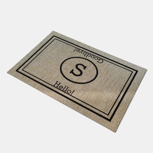 Custom Mit Monogramm Hello und Goodbye Rustic Fußmatte (Schrägansicht)