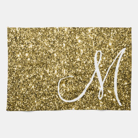 Custom Mit Monogramm Imitats Gold Glitzer Sparkone Geschirrtuch (Horizontal)