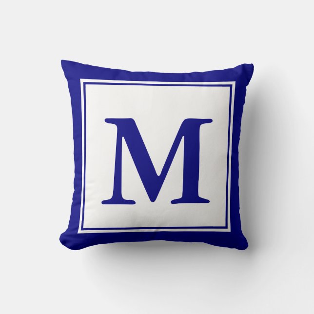 Custom Mit Monogramm Navy Blue und White Kissen (Vorderseite)