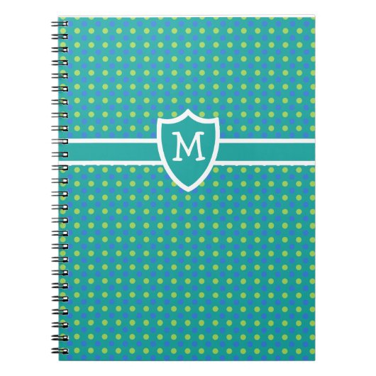 Custom Mit Monogramm Notebook: Green Polka Dots Notizblock (Vorderseite)