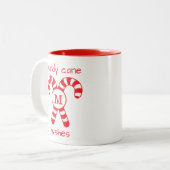 Custom Mit Monogramm Red and White Candy Cane Wüns Zweifarbige Tasse (Vorderseite Links)