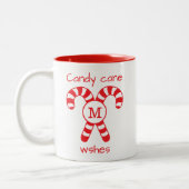 Custom Mit Monogramm Red and White Candy Cane Wüns Zweifarbige Tasse (Links)