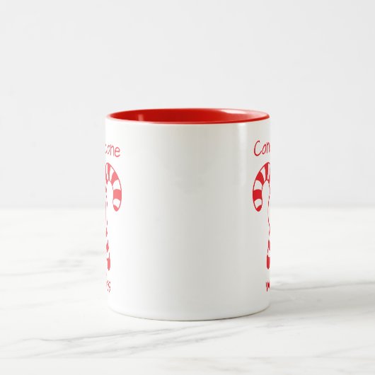 Custom Mit Monogramm Red and White Candy Cane Wüns Zweifarbige Tasse (Mittel)