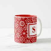 Custom Mit Monogramm Red Snowflakes Weihnachten Zweifarbige Tasse (VorderseiteRechts)