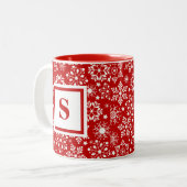 Custom Mit Monogramm Red Snowflakes Weihnachten Zweifarbige Tasse (Vorderseite Links)