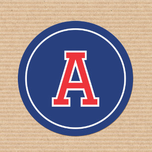 Custom Mit Monogramm Retro Bold Navy Blue Red Runder Aufkleber