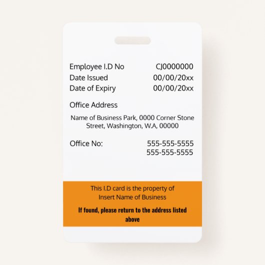 CUSTOM Mitarbeiter-ID-Karte bearbeitet orange weiß Ausweis (Rückseite)