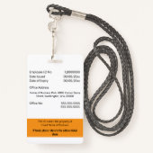CUSTOM Mitarbeiter-ID-Karte bearbeitet orange weiß Ausweis (Rückseite mit Schlüsselband)